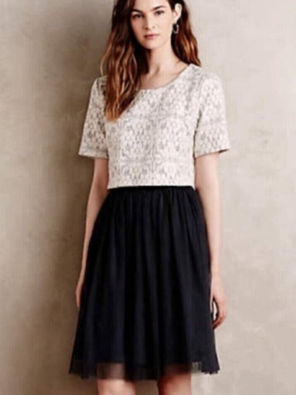 EUC Weston Anthropologie Lace Gray Tulle Skirt Babydoll Dancer Dress in Large